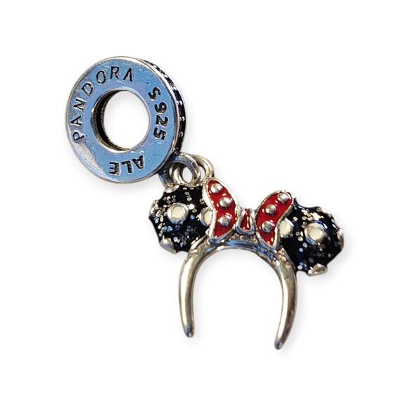 DISNEY PANDORA Minnie Mouse Ears Headband Charm Black Crystal Dangle 419 - Picture 1 of 2